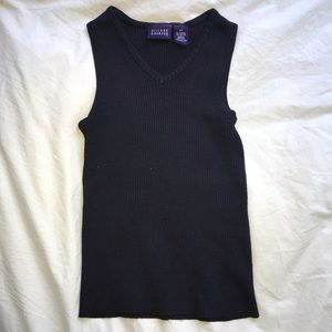 Black Ribbed Tank Top V Neck